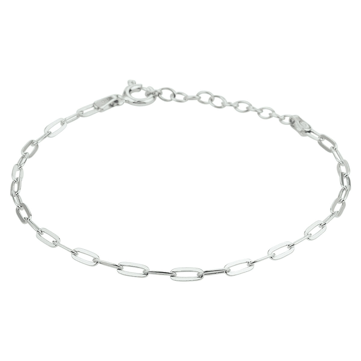 De Van der Kooij Collectie armband paperclip platte buis is een 2,4 mm gerhodineerd zilveren damesarmband (16 + 3 cm) met een verstelbare sluiting, afgebeeld op een witte achtergrond.