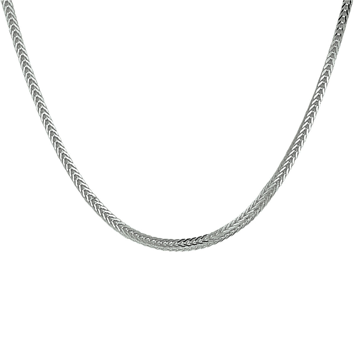Zilveren vossestaart ketting van 2,5 mm met gerhodineerde afwerking en een vlechtpatroon.