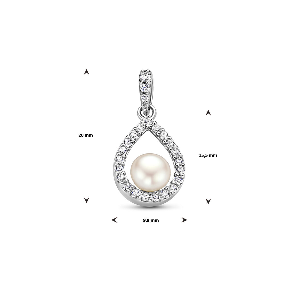 pendant pearl and zirconia silver rhodium plated