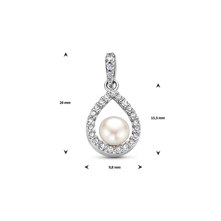 Anhänger Perle und Zirkonia Silber rhodiniert