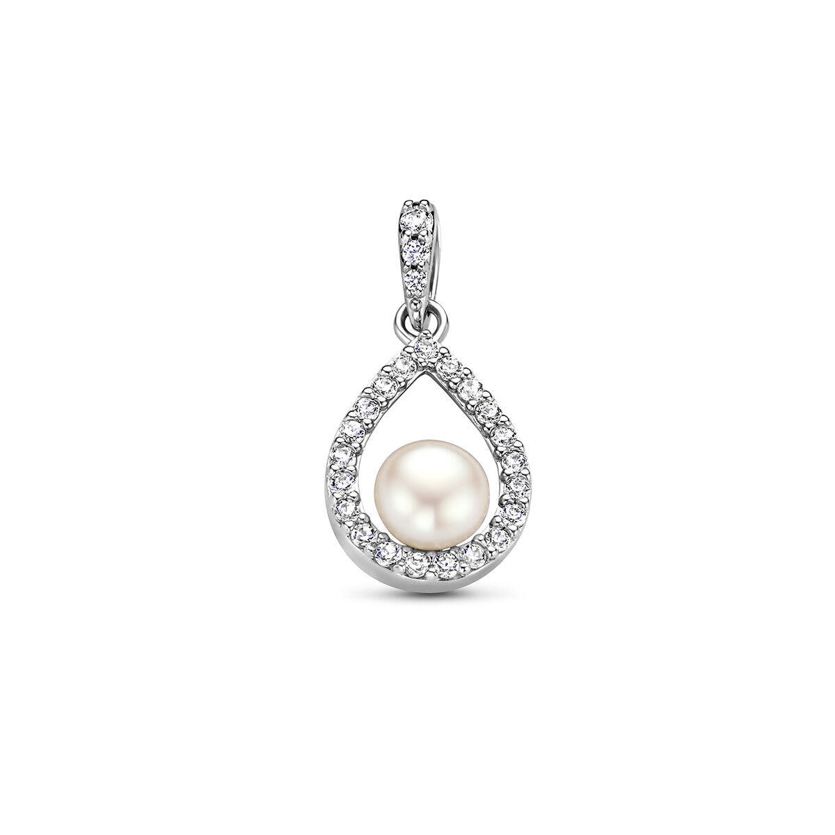 pendant pearl and zirconia silver rhodium plated