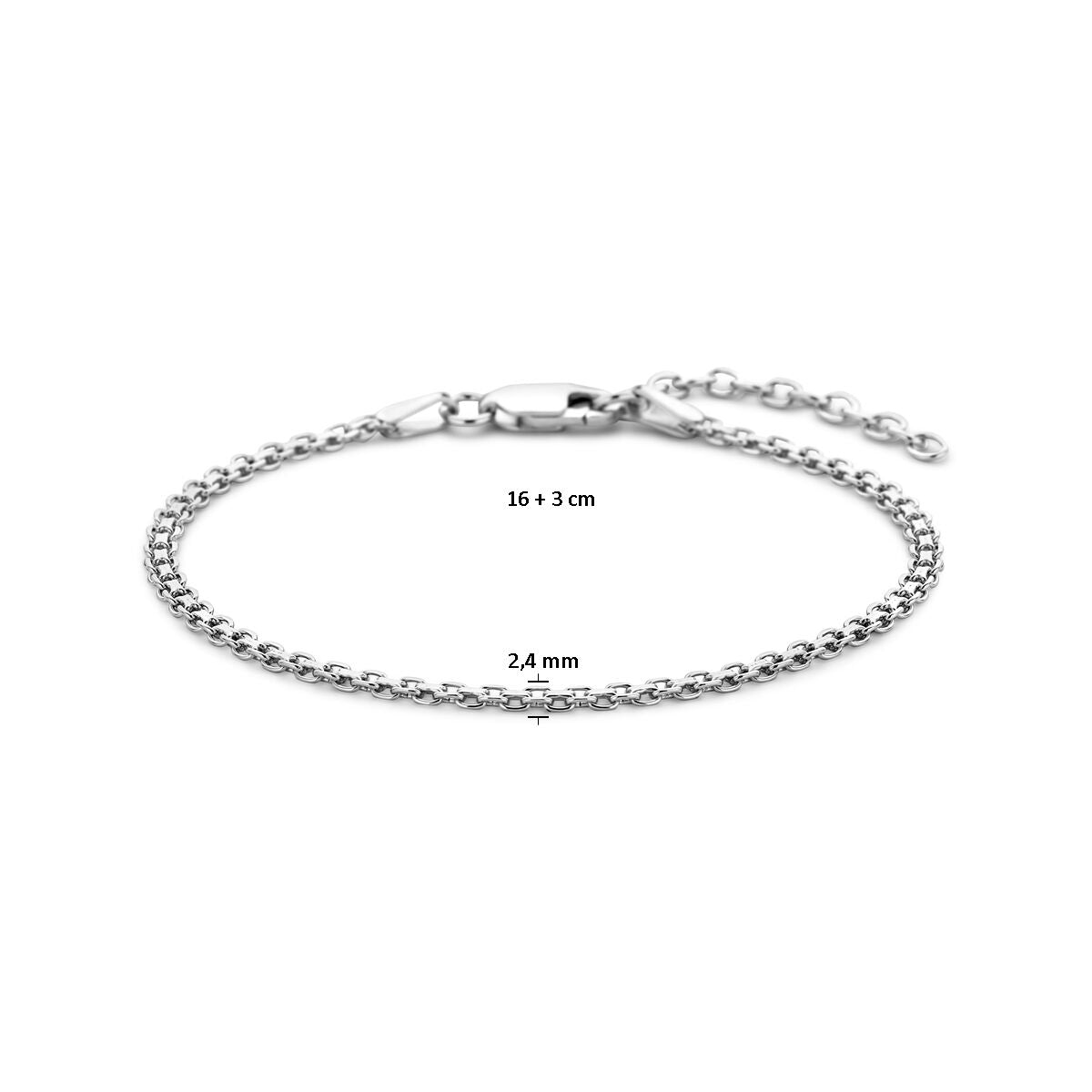 armband bismarck 2,4 mm 16 + 3 cm zilver gerhodineerd