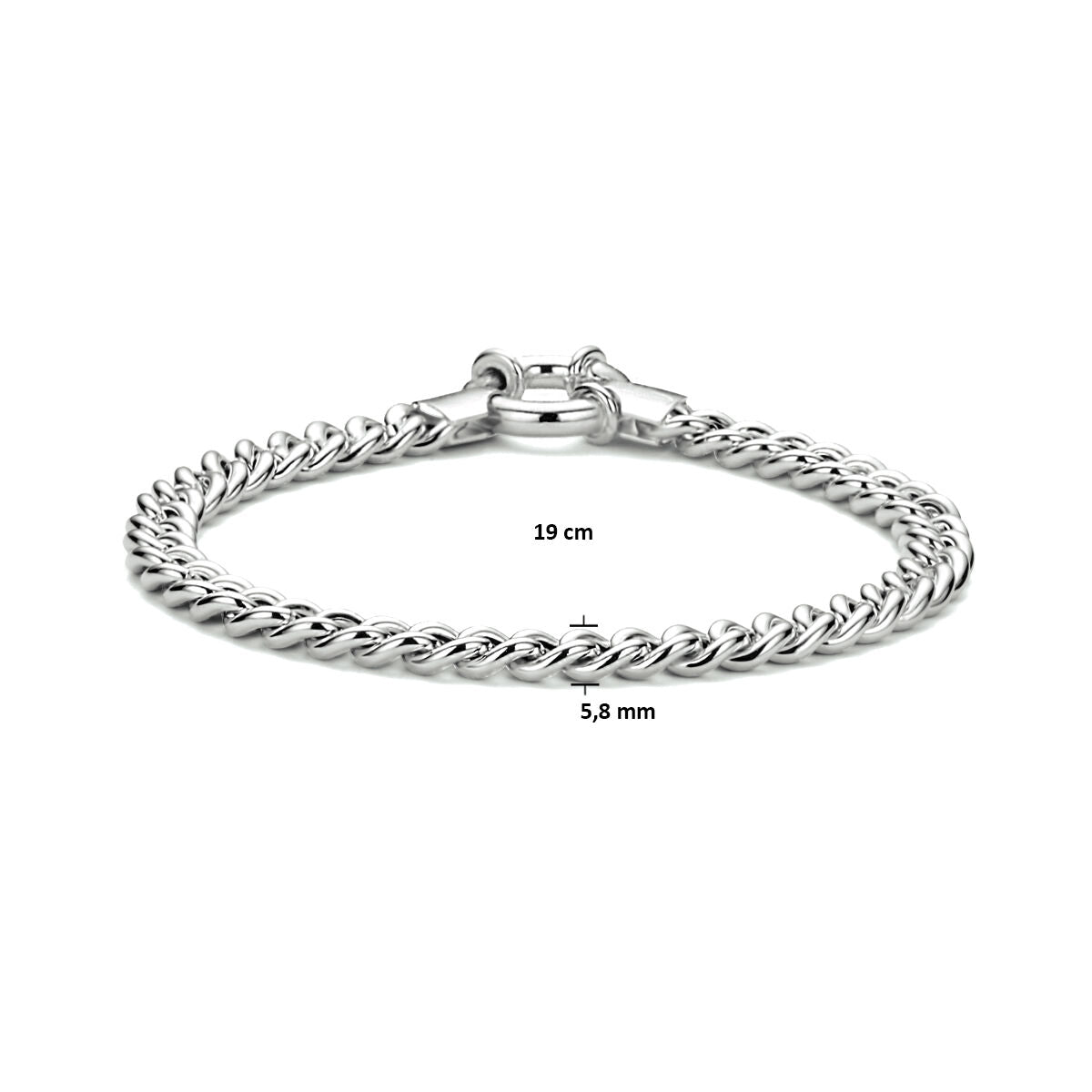 bracelet gourmette 5.8 mm 19 cm with large spring clasp silver rhodium plated