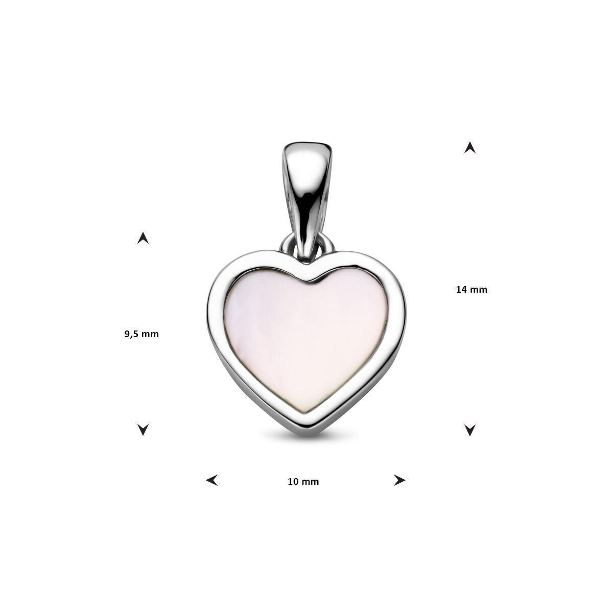 pendant mother of pearl heart silver rhodium plated