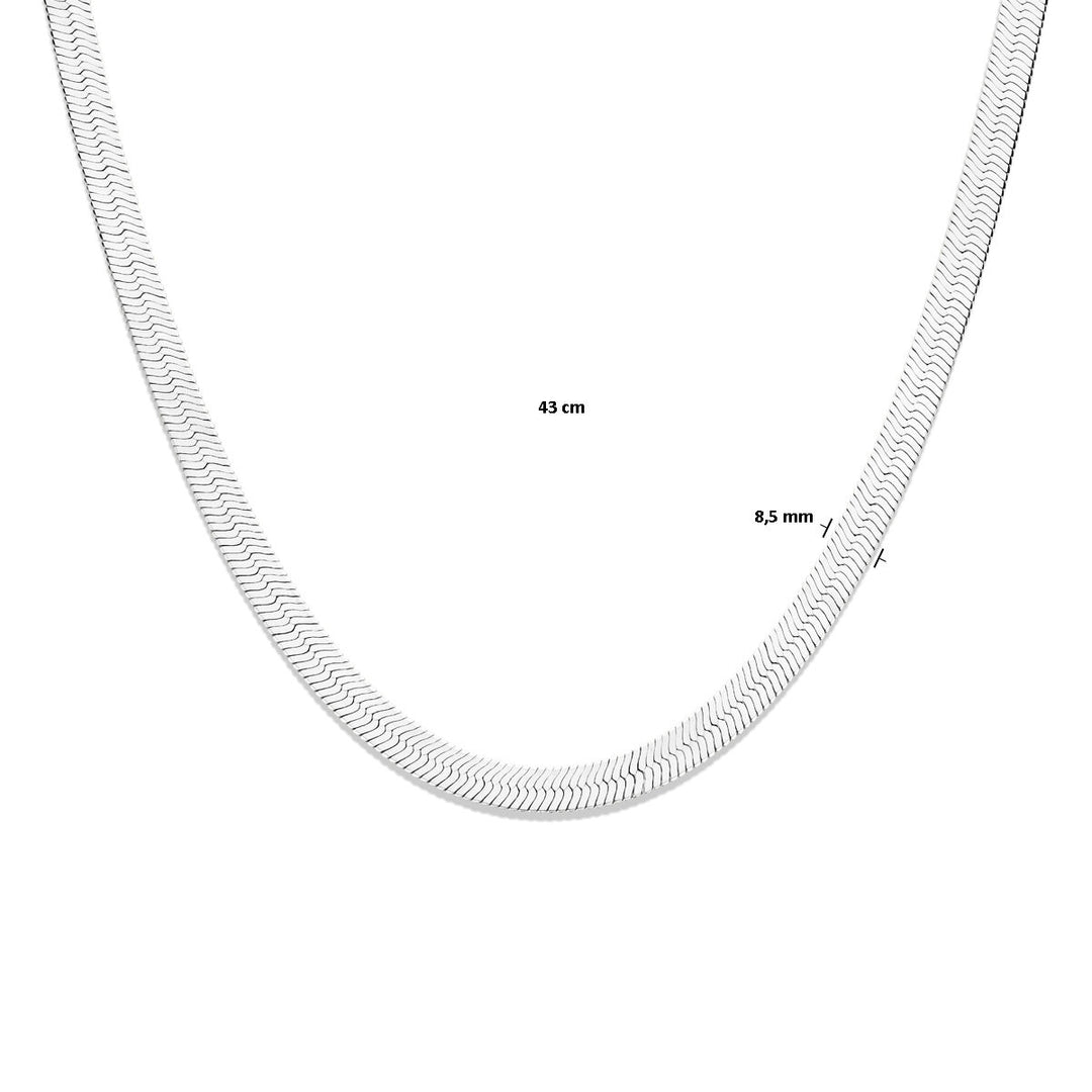 collier slang plat 8,5 mm 43 cm zilver gerhodineerd