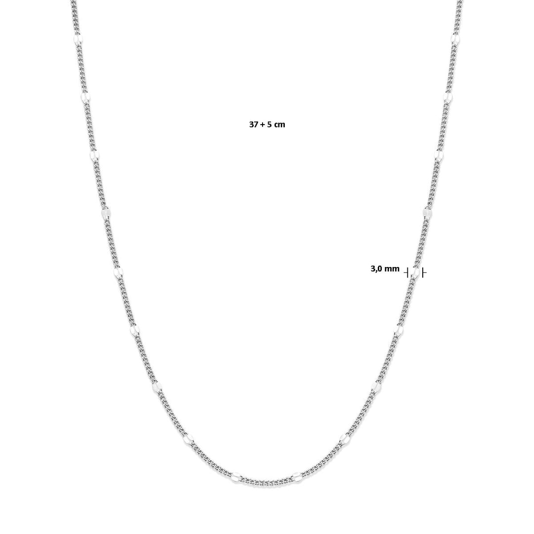 collier gourmette met tussenstuk 3,0 mm 37 + 5 cm zilver gerhodineerd