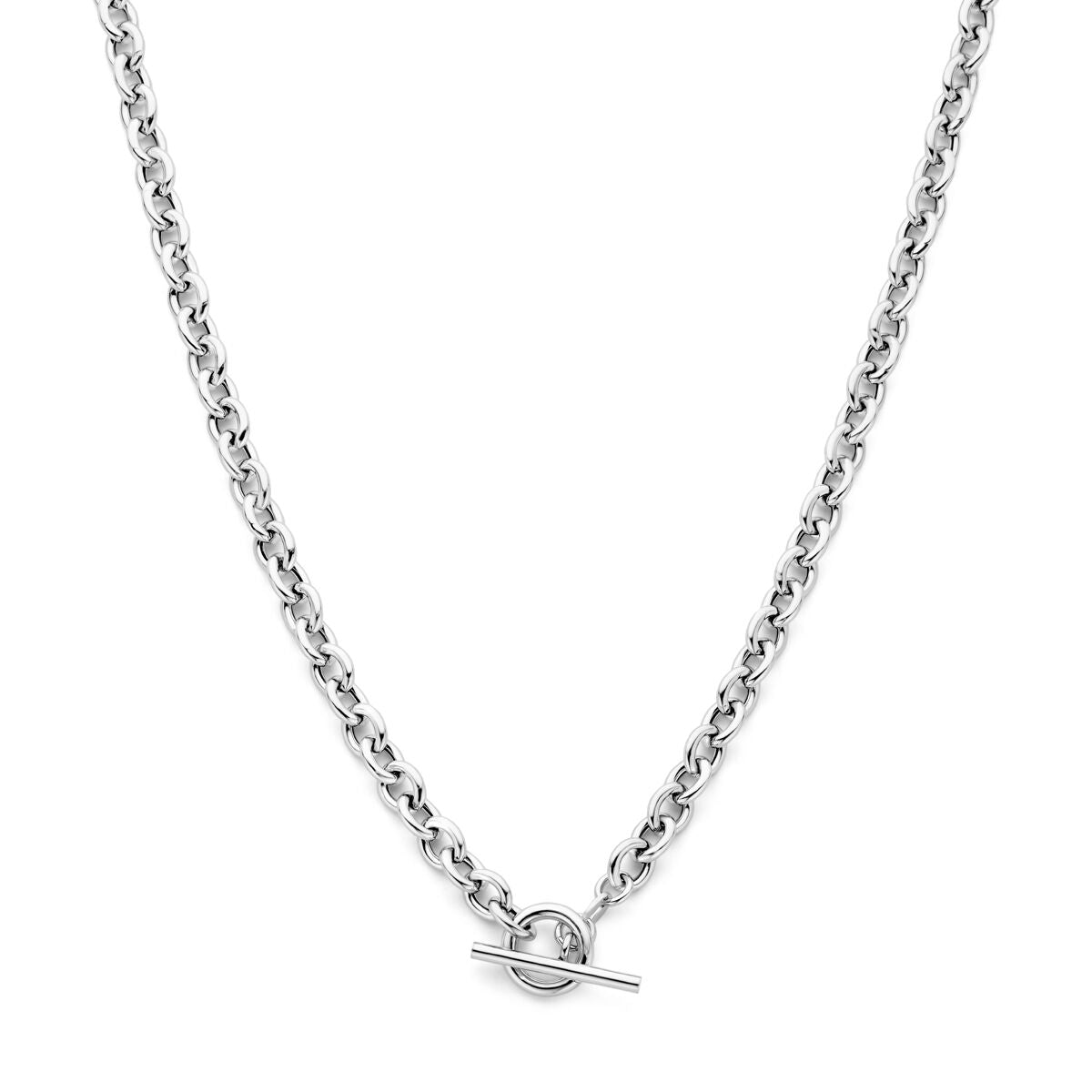 Zilveren collier van 6 mm met een gerhodineerde afwerking en een kapittelslot, 42 cm lang.