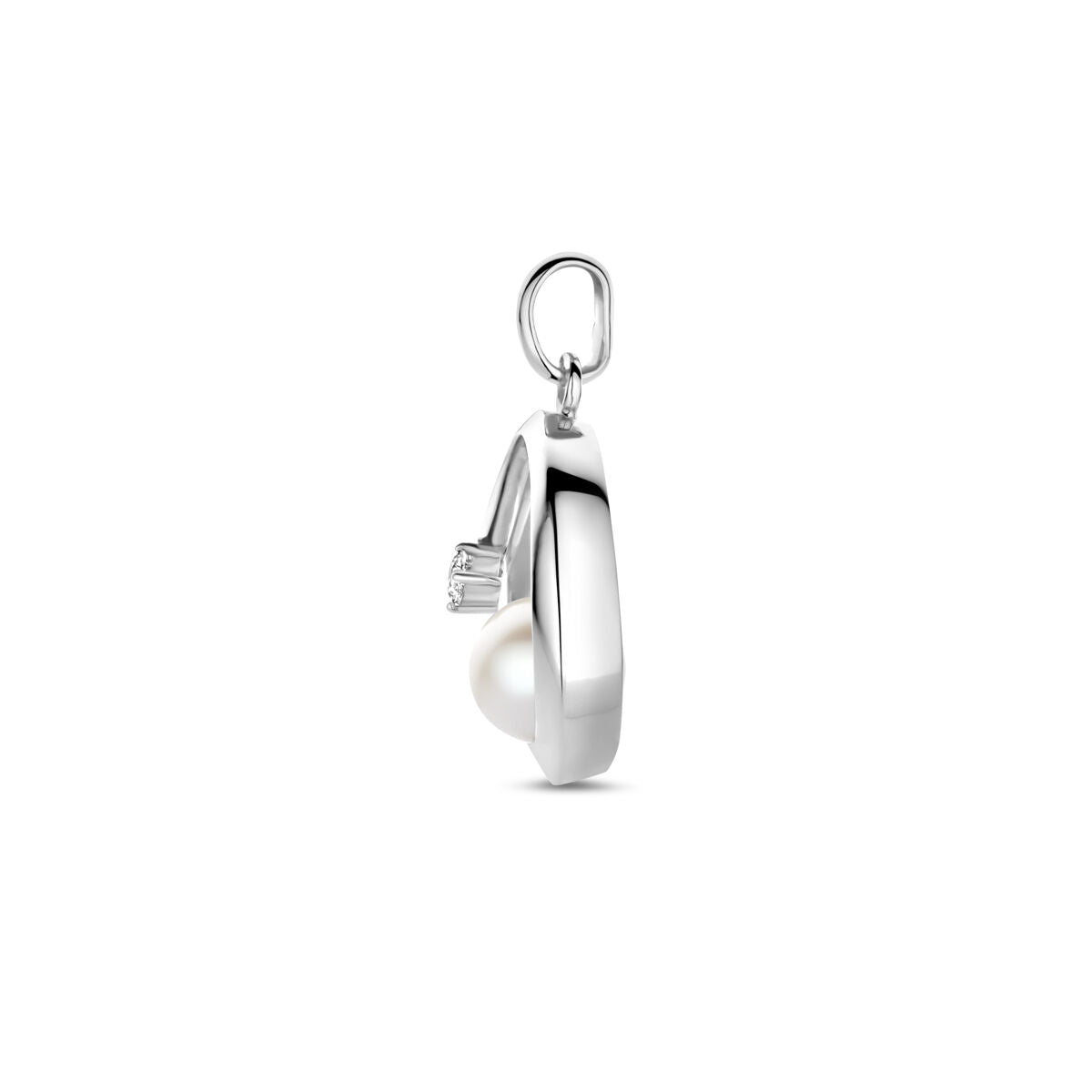 hanger ovaal parel en zirkonia 21 mm zilver gerhodineerd