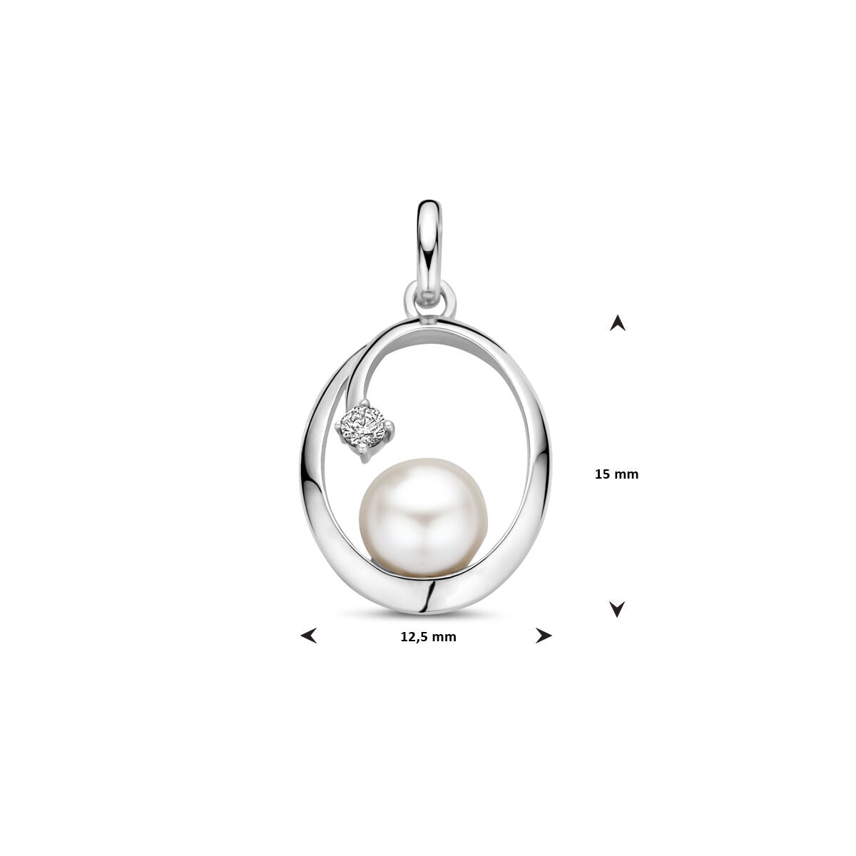 hanger ovaal parel en zirkonia 21 mm zilver gerhodineerd