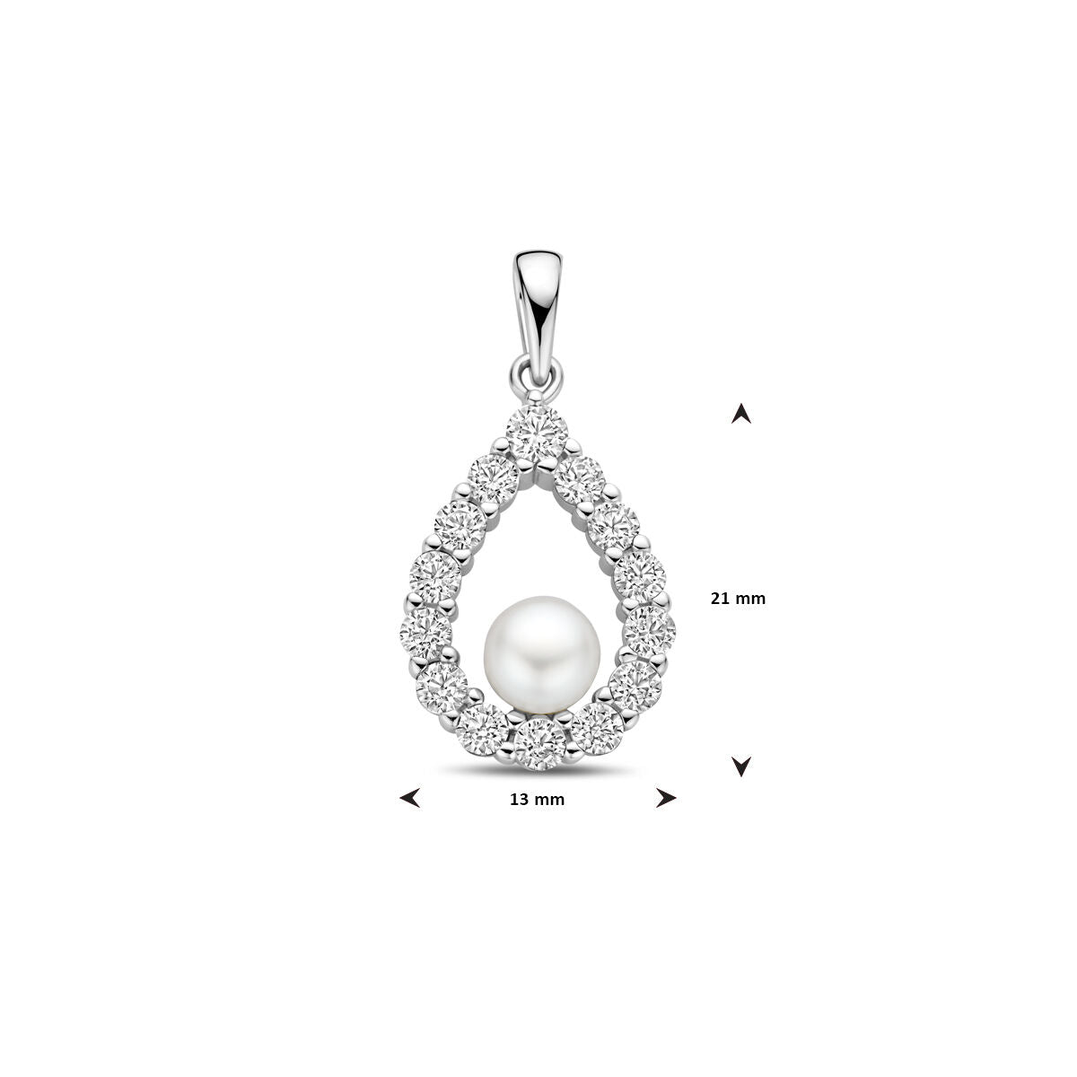 hanger parel en zirkonia 26 mm zilver gerhodineerd