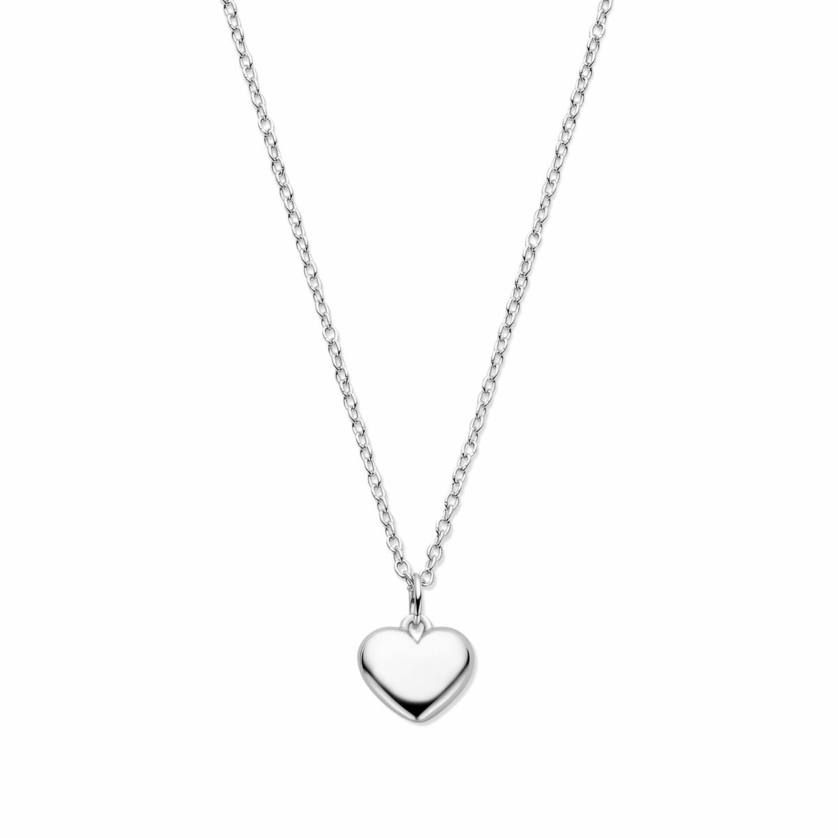 Het collier hartje 41-43-45 cm zilver gerhodineerd van Van der Kooij Collectie heeft een glanzend, glad hartje als hanger en wordt prachtig gepresenteerd op een witte achtergrond.