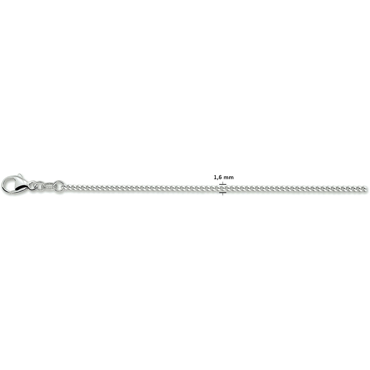 Zilveren gourmette collier van 1,6 mm met vierzijdige slijping en gerhodineerde afwerking.