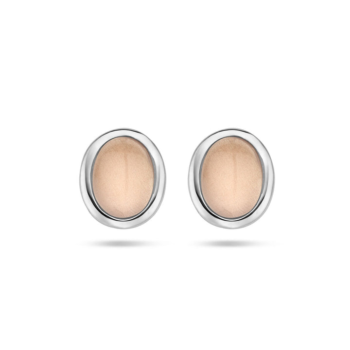 oorknoppen beige maansteen zilver gerhodineerd