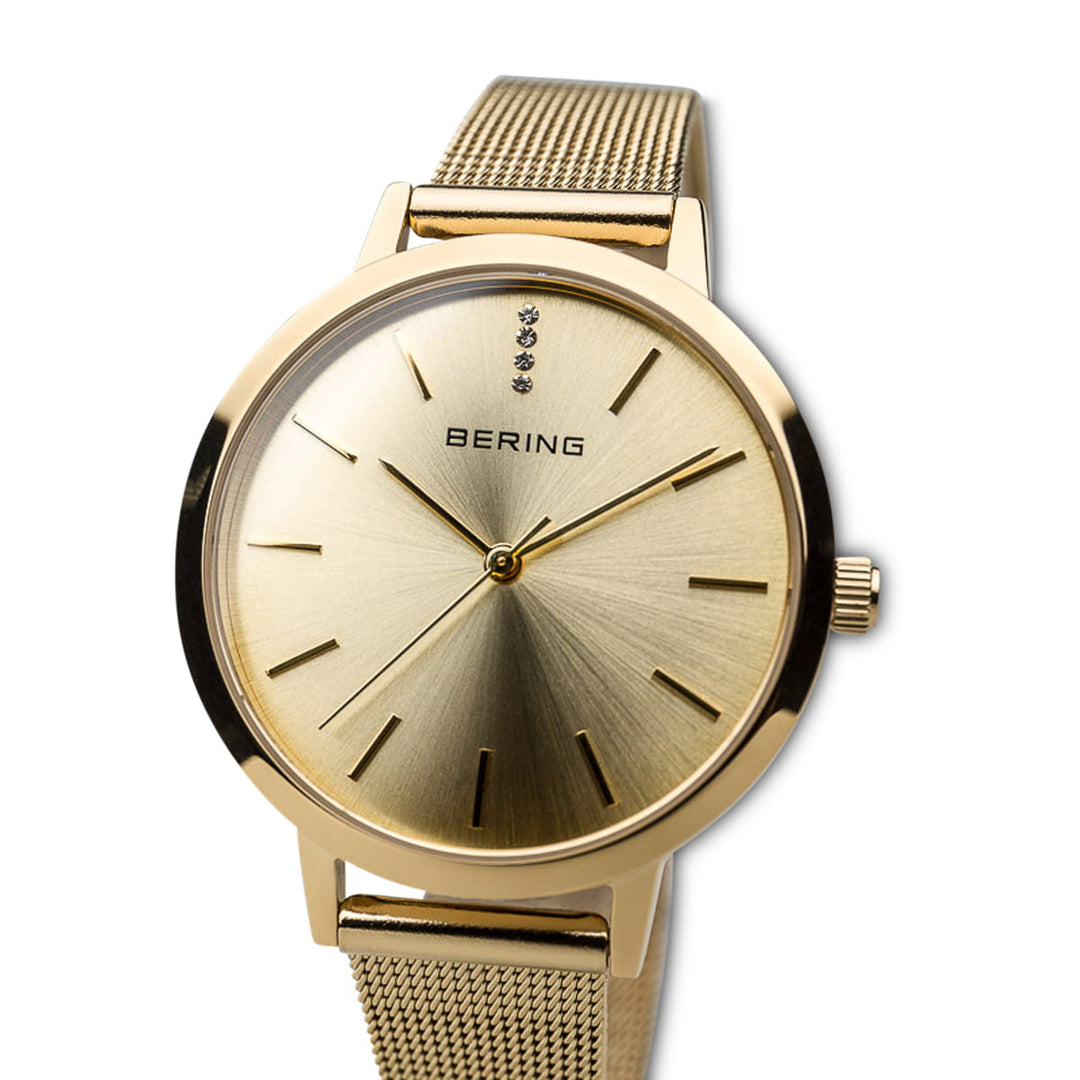 bering dames horloge goudkleurige wijzerplaat 13434-333