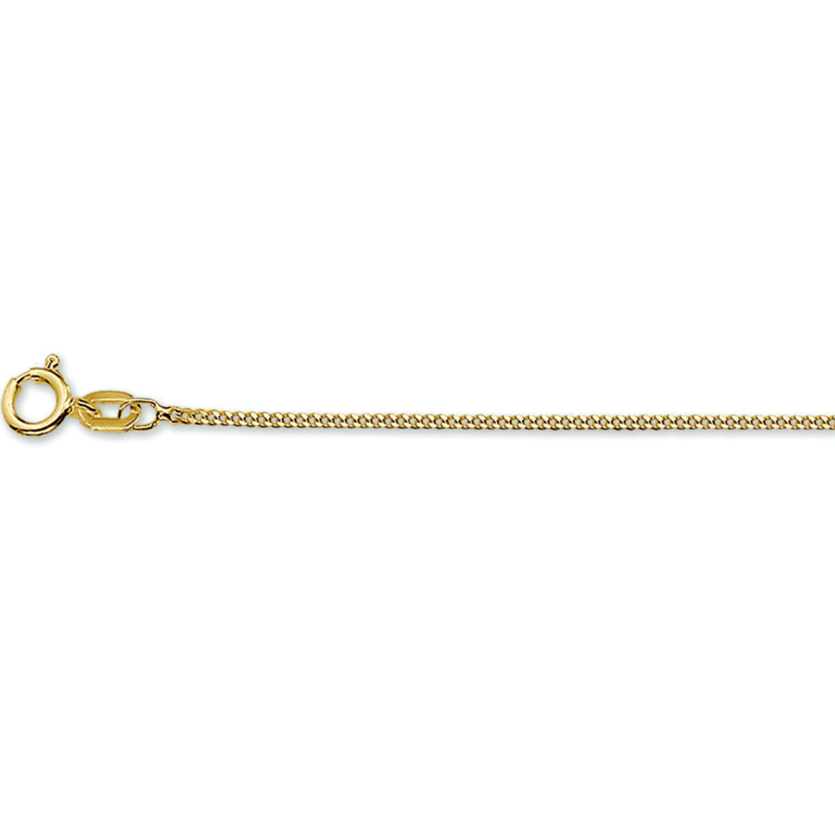 Een close-up van het Van der Kooij Collectie collier gourmette 1,0 mm 14K geelgoud met een veerringsluiting, weergegeven op een witte achtergrond.