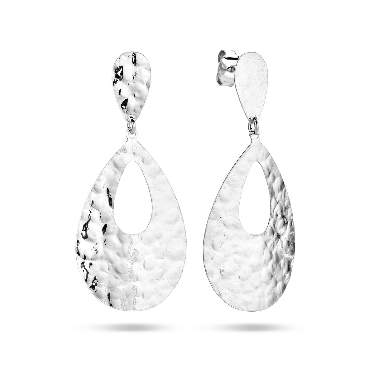 drop earrings hammered silver rhodium plated