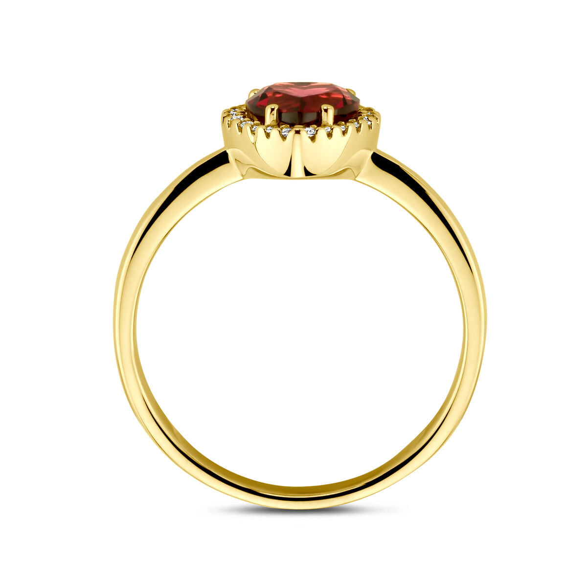 ring hartje roze rhodoliet en diamant 0.06ct h si 14K geelgoud