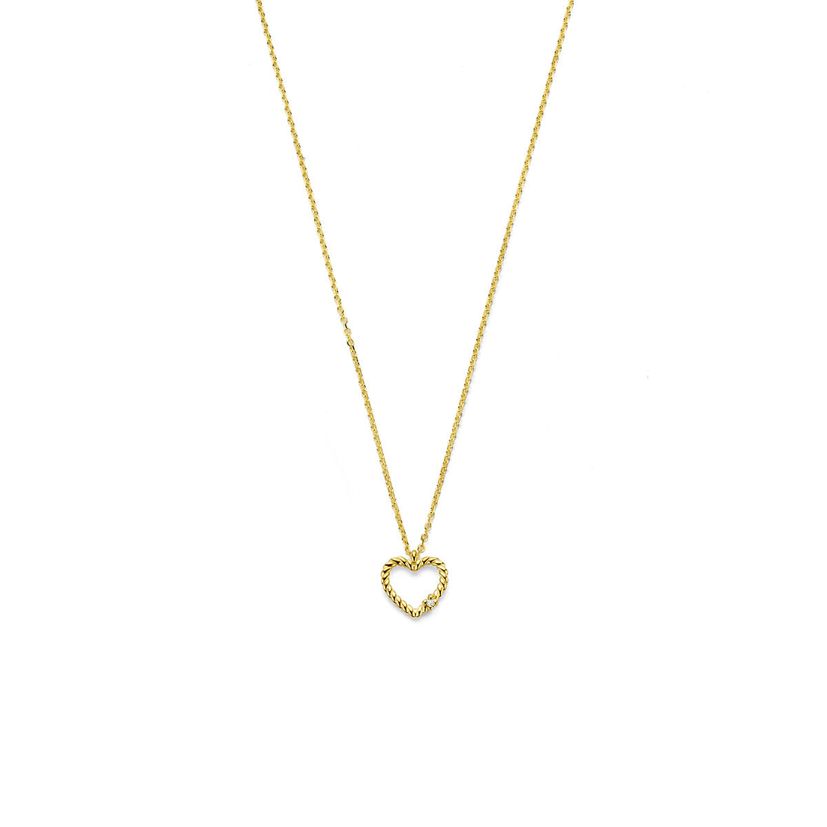 14k geelgouden collier met hartje en diamant