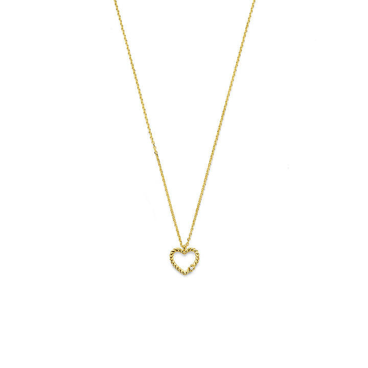 14k geelgouden collier met hartje en diamant