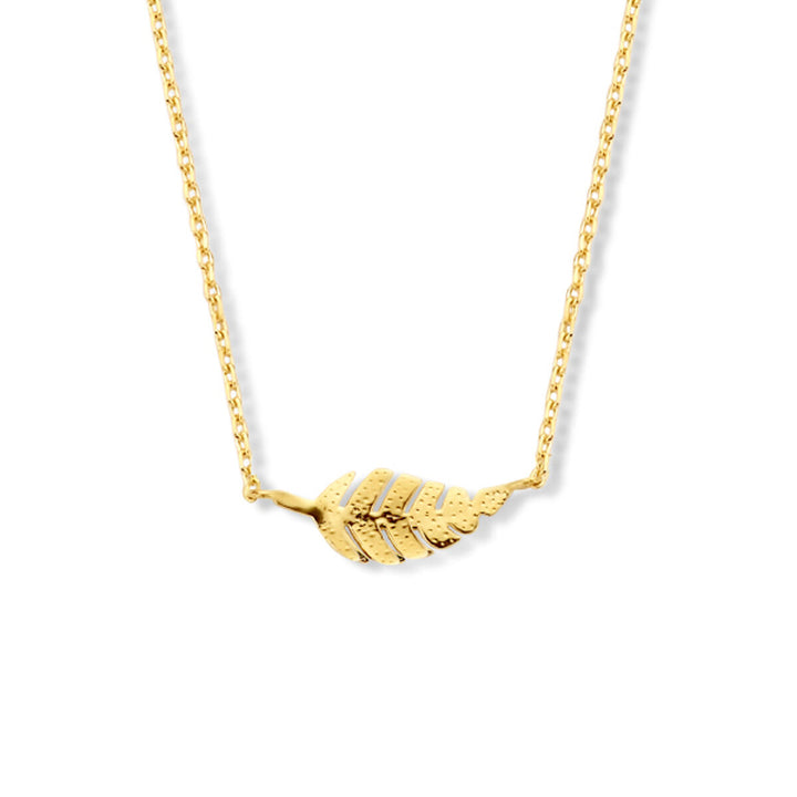 Gouden ketting met veer – 9k geelgoudkleurig