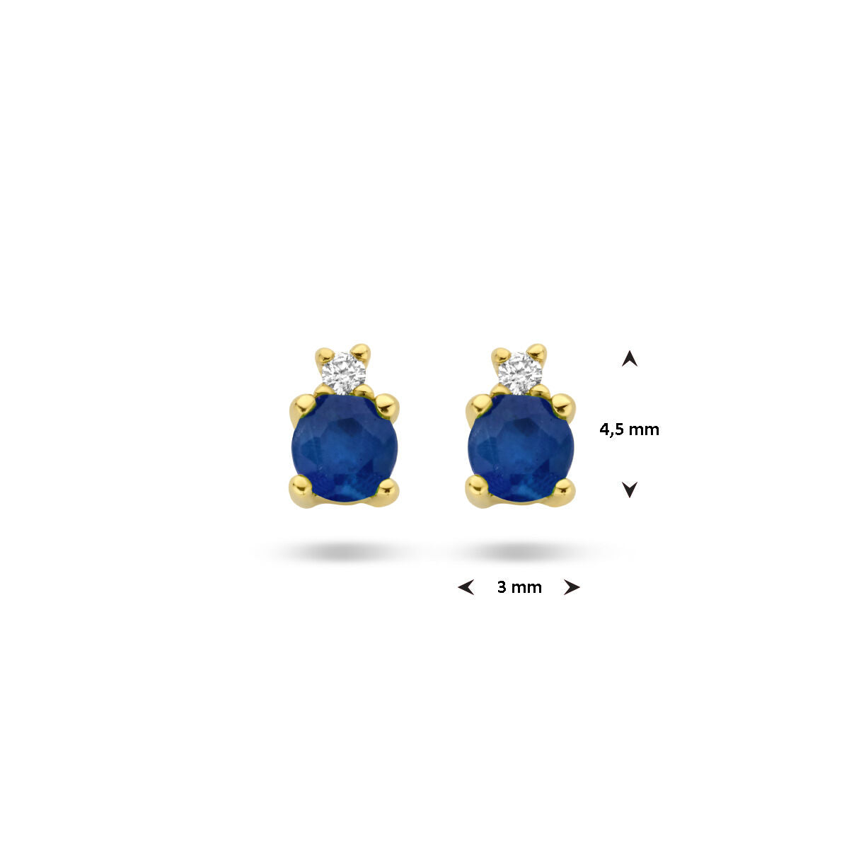 ear studs sapphire and diamond 0.015ct (2x 0.0075ct) h p1 14K yellow gold