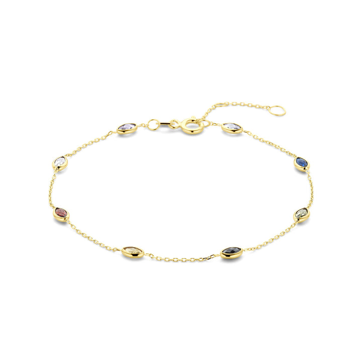 14k Geelgouden Armband met Gekleurde Zirkonia – Elegant en Kleurvol Accessoire