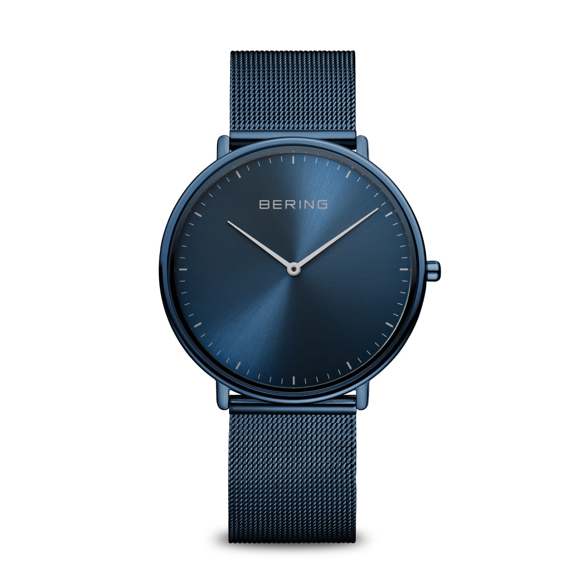 Unisex horloge met blauwe wijzerplaat en mesh-band in blauw.