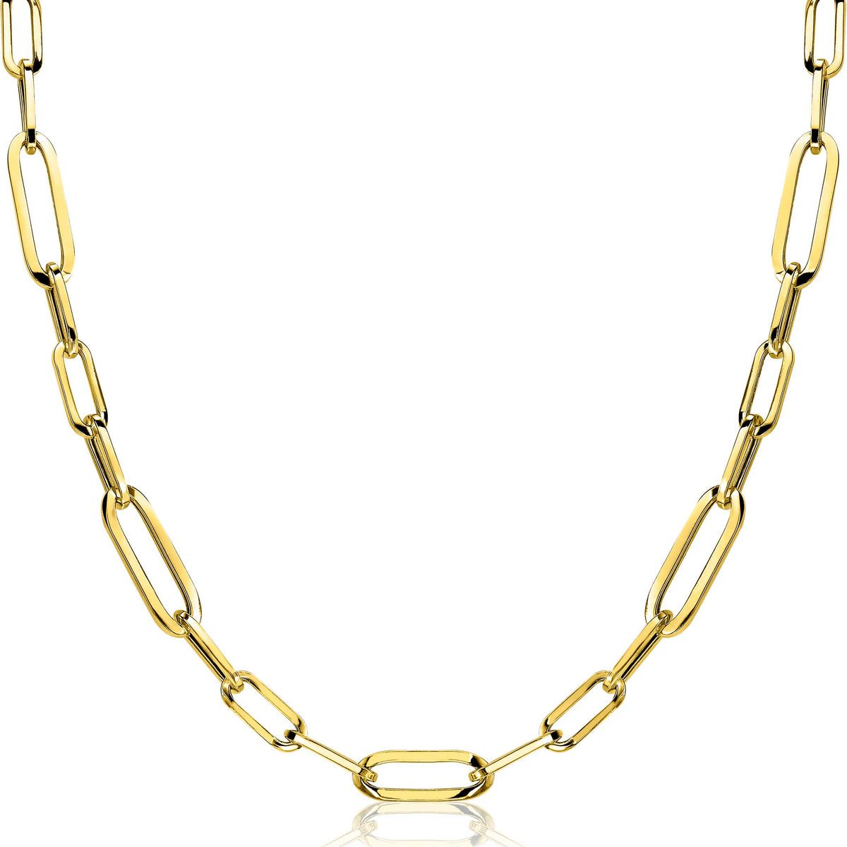 Gouden ketting van schakelvormige schakels met een glanzende afwerking.