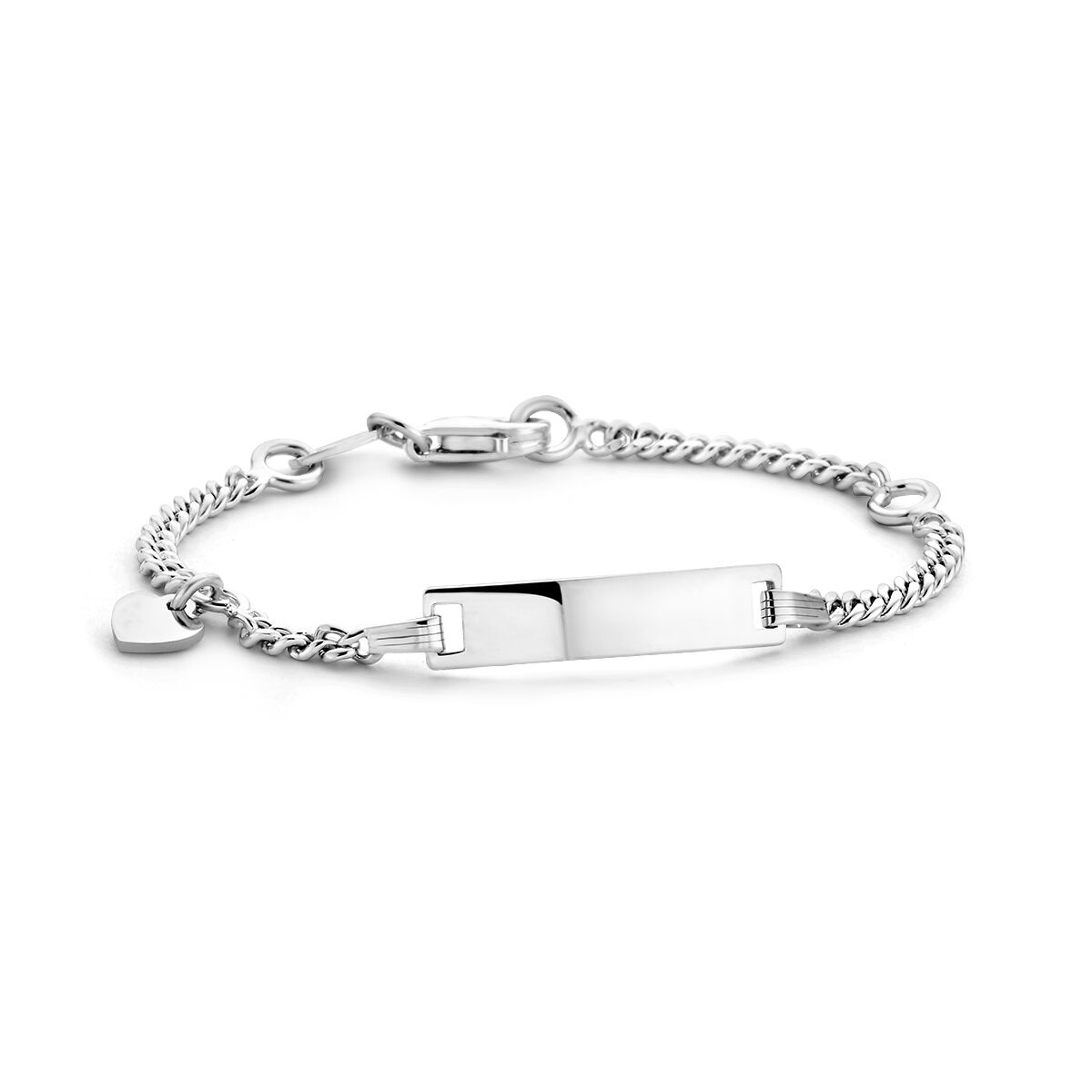 Zilveren gerhodineerde graveerarmband met hartplaat, 4,2 mm breed en een lengte van 9 - 11 cm.
