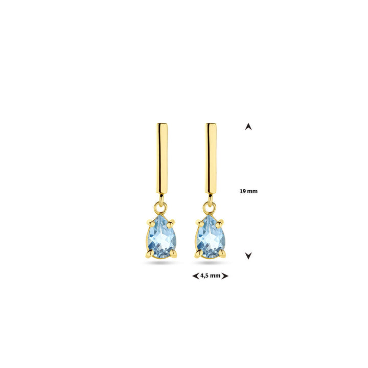 oorhangers sky blue topaas 19 mm 14K geelgoud