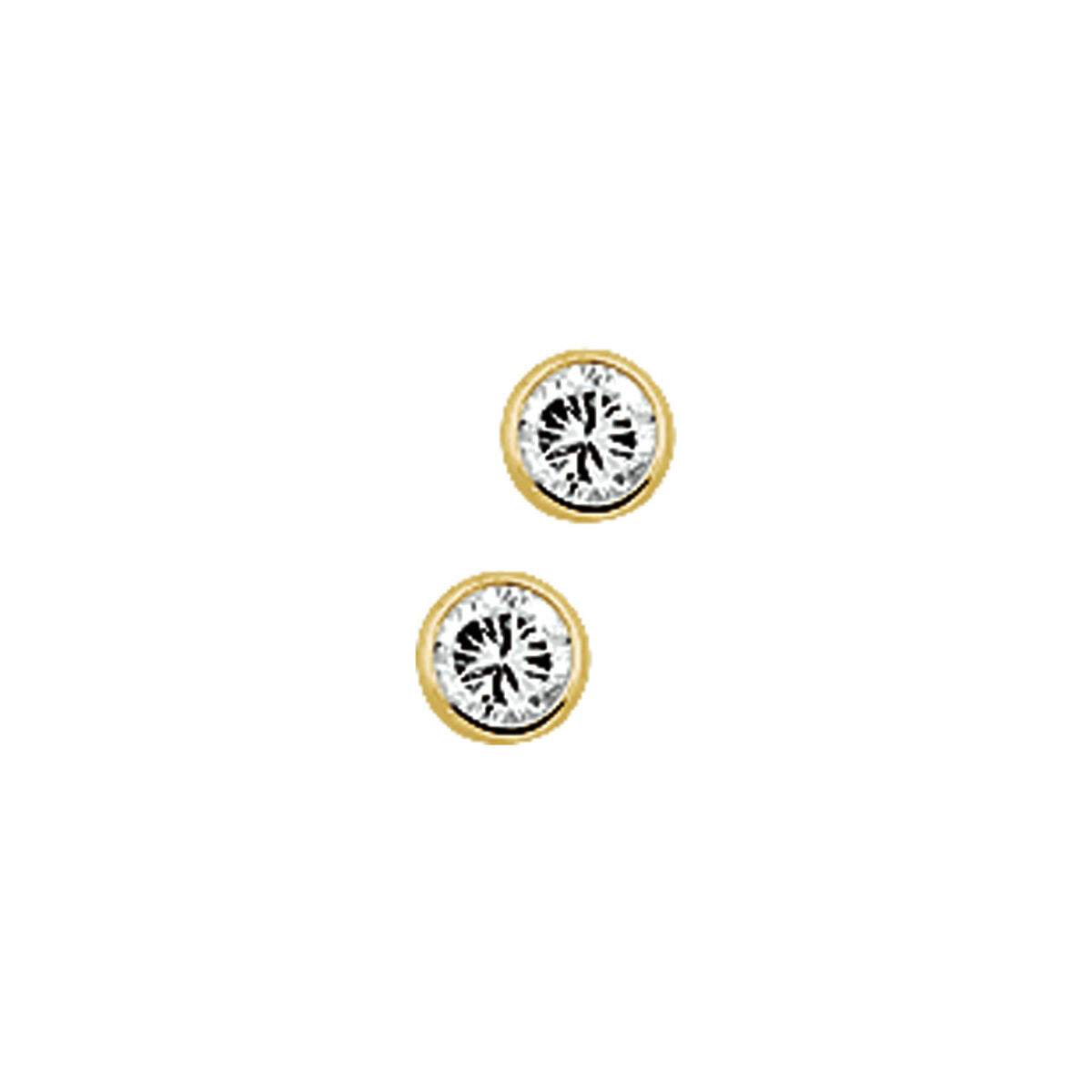 De oorknoppen zirkonia 14K geelgoud van Van der Kooij Collectie zijn ronde oorknopjes met fonkelende zirkonia gezet in 14K geelgoud, weergegeven tegen een witte achtergrond.
