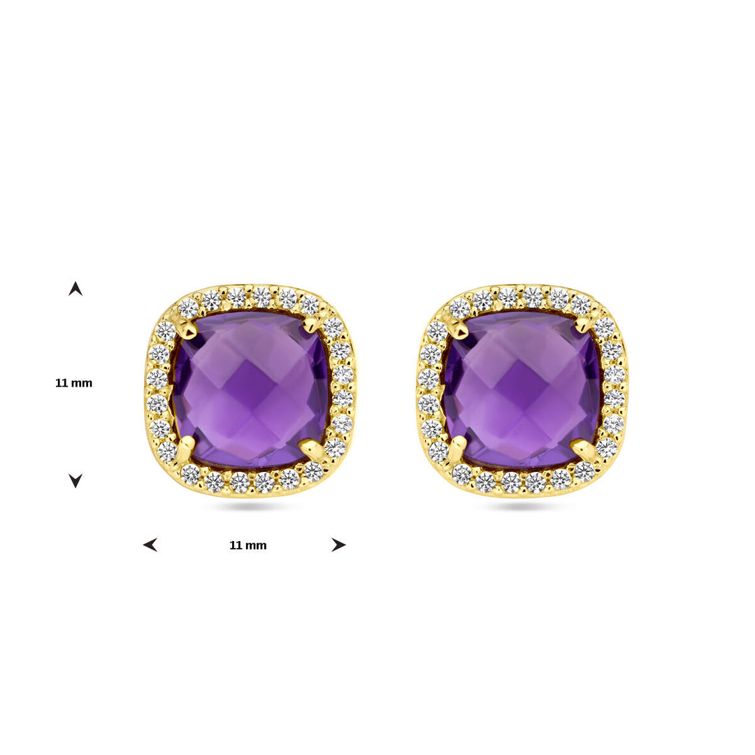 ear studs amethyst and zirconia halo 14K yellow gold