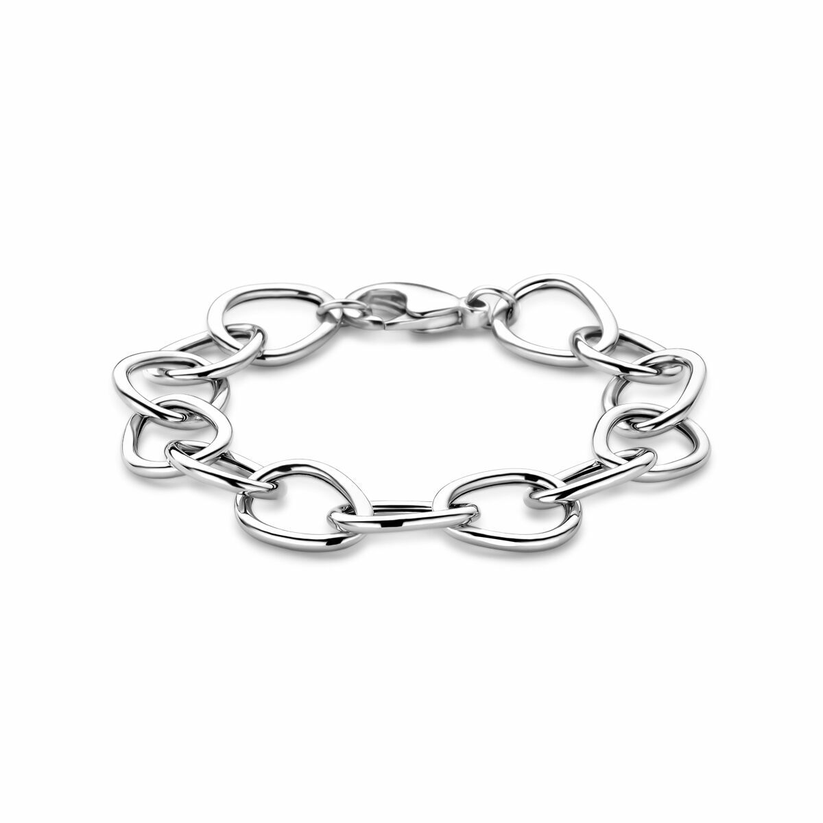 Zilveren armband van 12,5 mm met een gerhodineerde afwerking en een schakelsluiting van 19 cm.