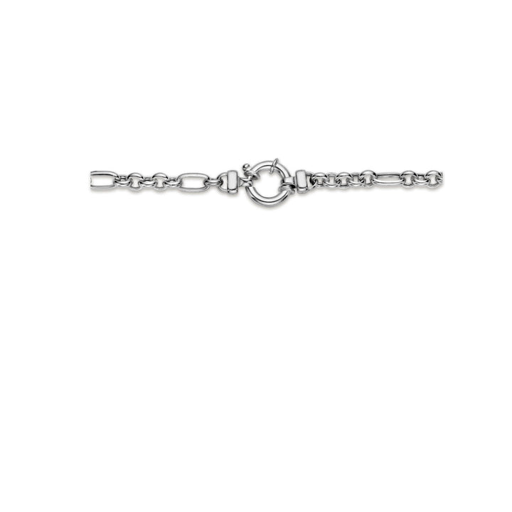 Een Van der Kooij Collectie collier 7,0 mm en 45 cm lang, gemaakt van gerhodineerd zilver met een groot springslot, horizontaal gepresenteerd op een witte achtergrond.