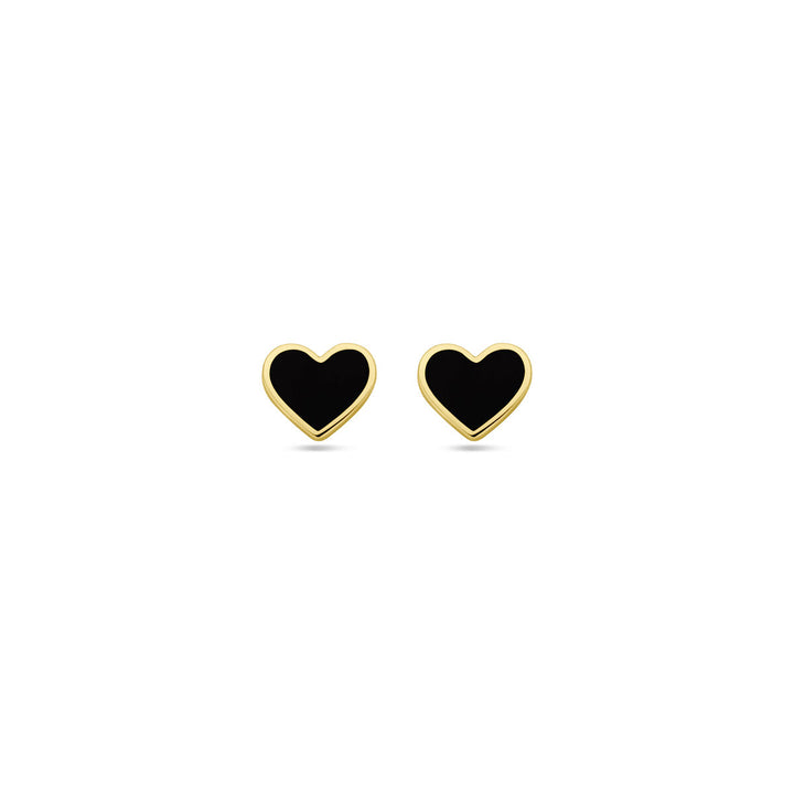 ear studs heart black enamel 14K yellow gold