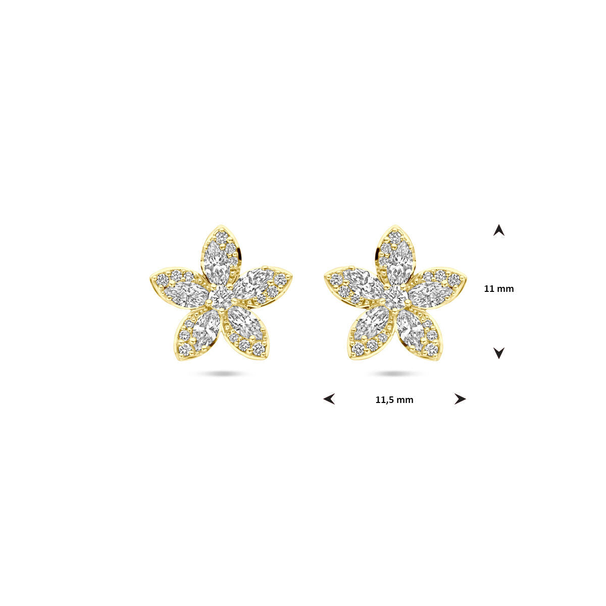 oorknoppen bloem diamant 0.84ct (2x 0.42ct) h si 11 mm 14K geelgoud