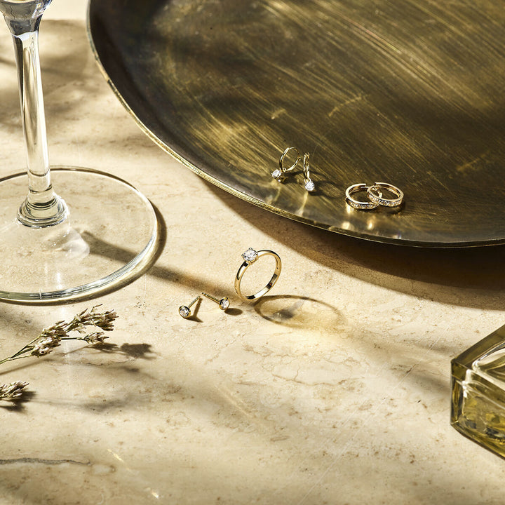 14k Geelgouden klapoorringen met zirkonia rij