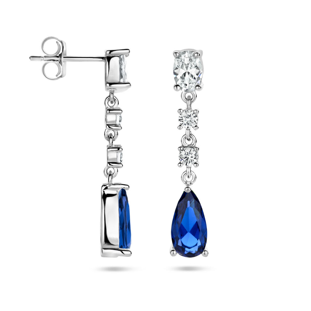 Ohrringe aus saphirfarbenem, zirkoniafarbenem, rhodiniertem Silber