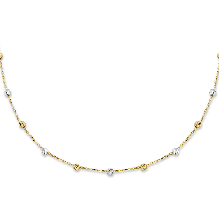 collier bolletjes gediamanteerd 3,0 mm 40 - 42 - 44 cm 14K bicolor goud geel/wit