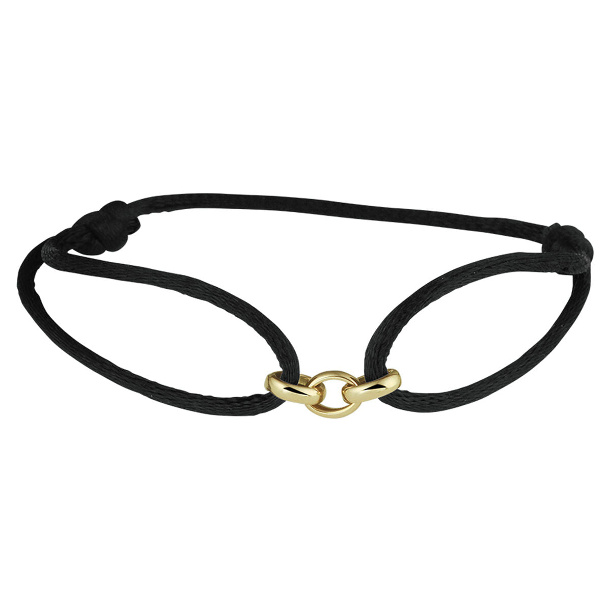 Armband van satijn met een 14K gouden sluiting, afgewerkt met zwarte rubberen en nylon details.