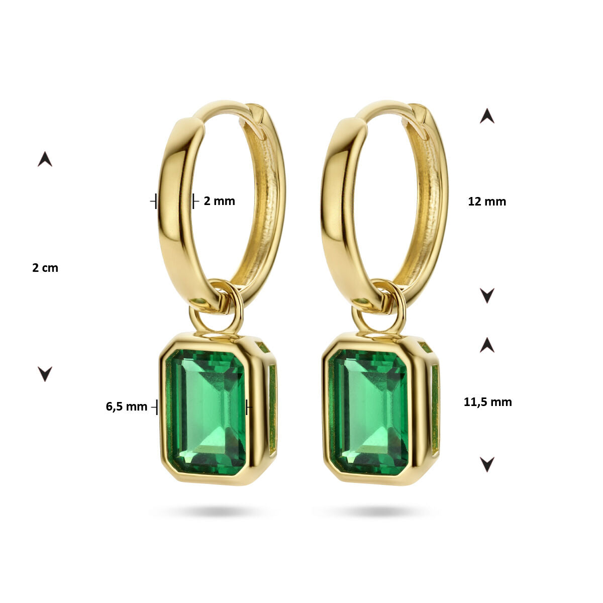 klapoorringen hanger groen zirkonia 14K geelgoud