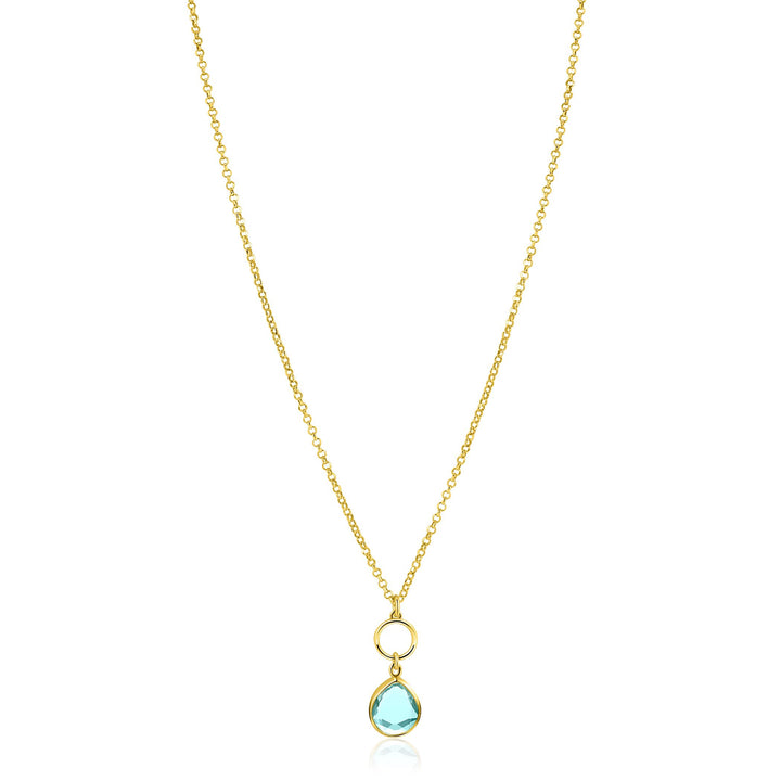 De Zinzi ketting verguld ZIC2716G is een delicate gouden ketting met een ronde lus en een traanvormige turquoise hanger, gepresenteerd op een witte achtergrond voor een elegante Zinzi look.