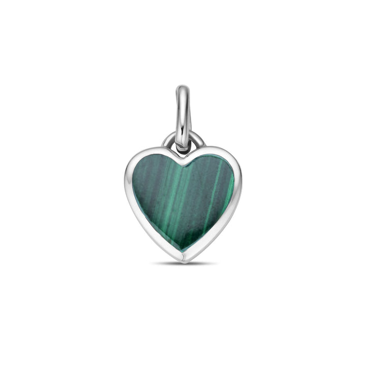 pendant heart malachite silver rhodium plated