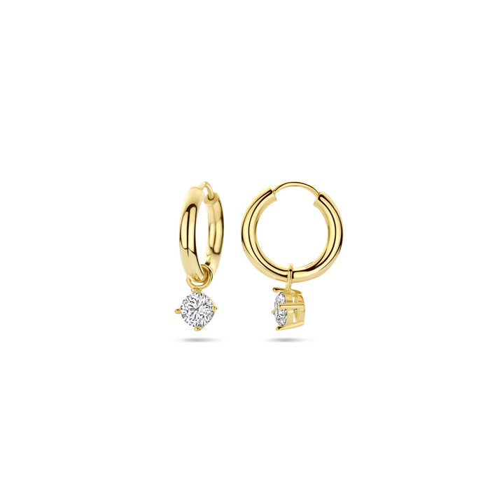 klapoorringen zirkonia 14K geelgoud