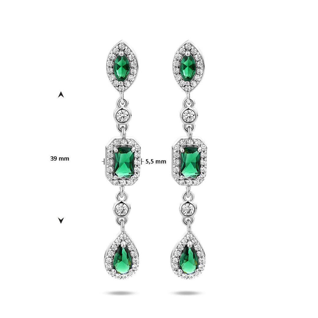 earrings white and green zirconia silver rhodium plated