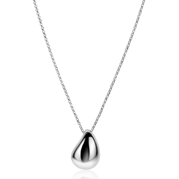 Zilveren ketting van 45 cm met een druppelvormige hanger.