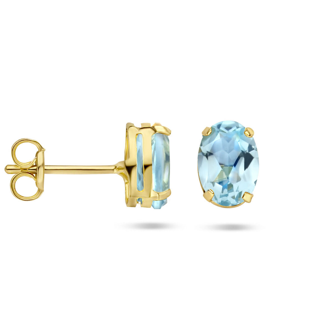 oorknoppen blauw topaas 14K geelgoud