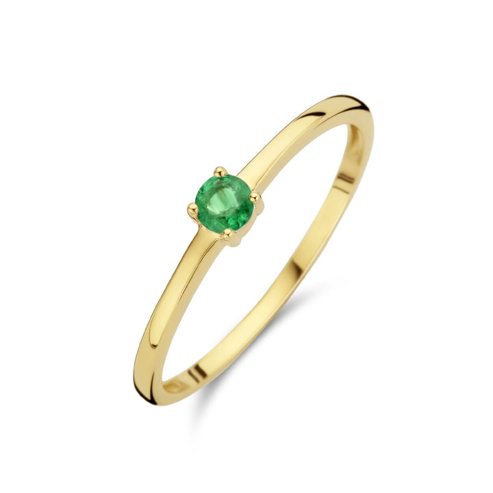 ring with birthstone emerald May 14K yellow gold