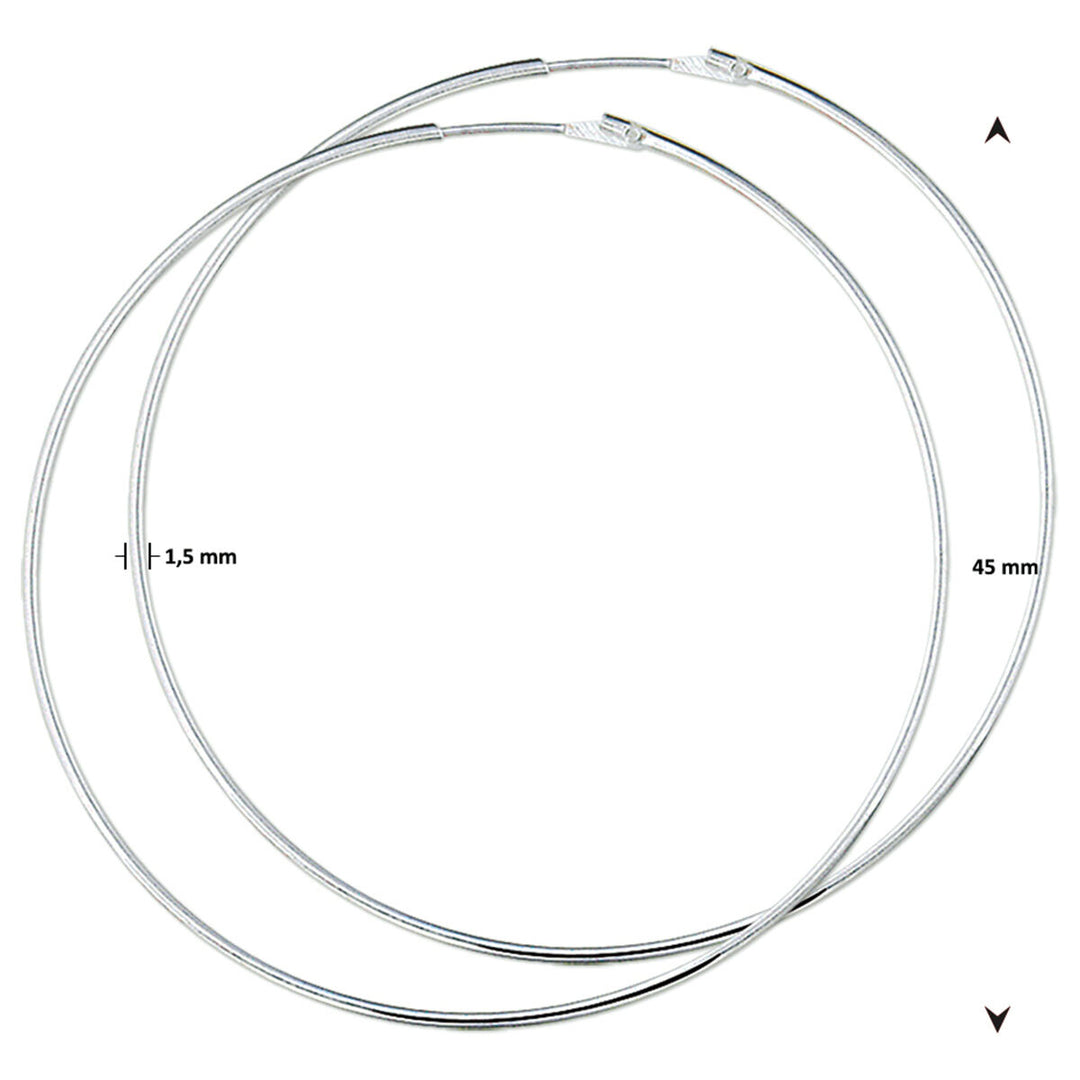 oorringen 1,5 mm ronde buis zilver wit