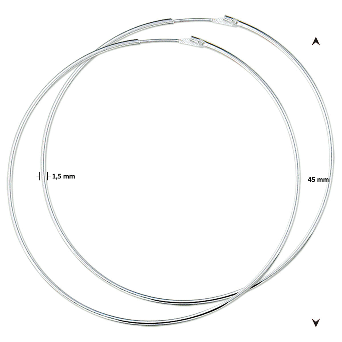 oorringen 1,5 mm ronde buis zilver wit